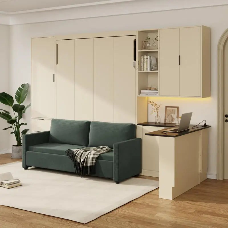Queen Murphy Bed with Hydraulic Storage, Sofa, LED/USB