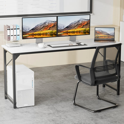 Computer Office Desk Compact Metal Frame Wood Tabletop Easy Assembly