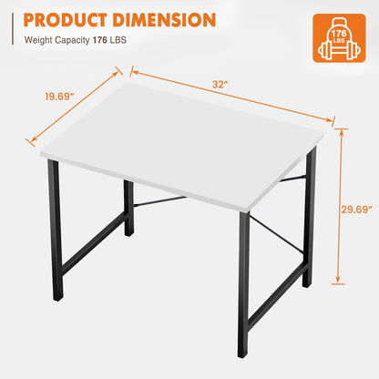 Computer Office Desk Compact Metal Frame Wood Tabletop Easy Assembly