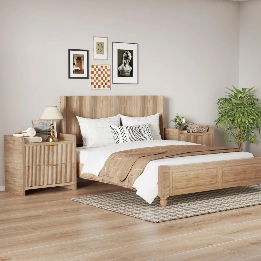 King Size Fluted Headboard ONLY - Wall Mount Wood, Rustic & Modern