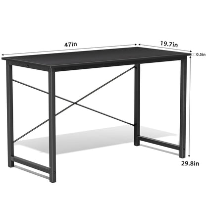 Computer Office Desk Compact Metal Frame Wood Tabletop Easy Assembly