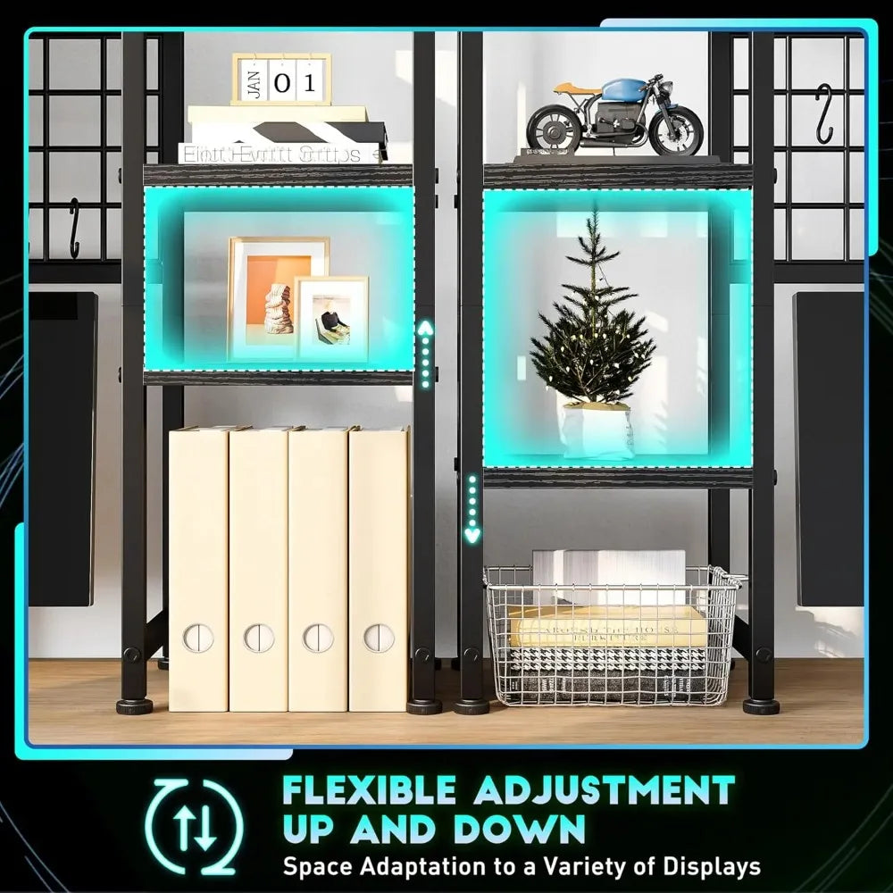 Desk Shelf with LED Light Strip, Adjustable 45.1" Desk Hutch