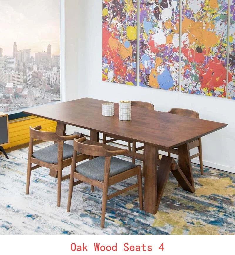 Solid Wood Walnut Oval Dining Table with 4 Chairs Set