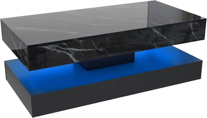 Modern Double-Layer Coffee Table with LED lights, 2 Storage Drawers
