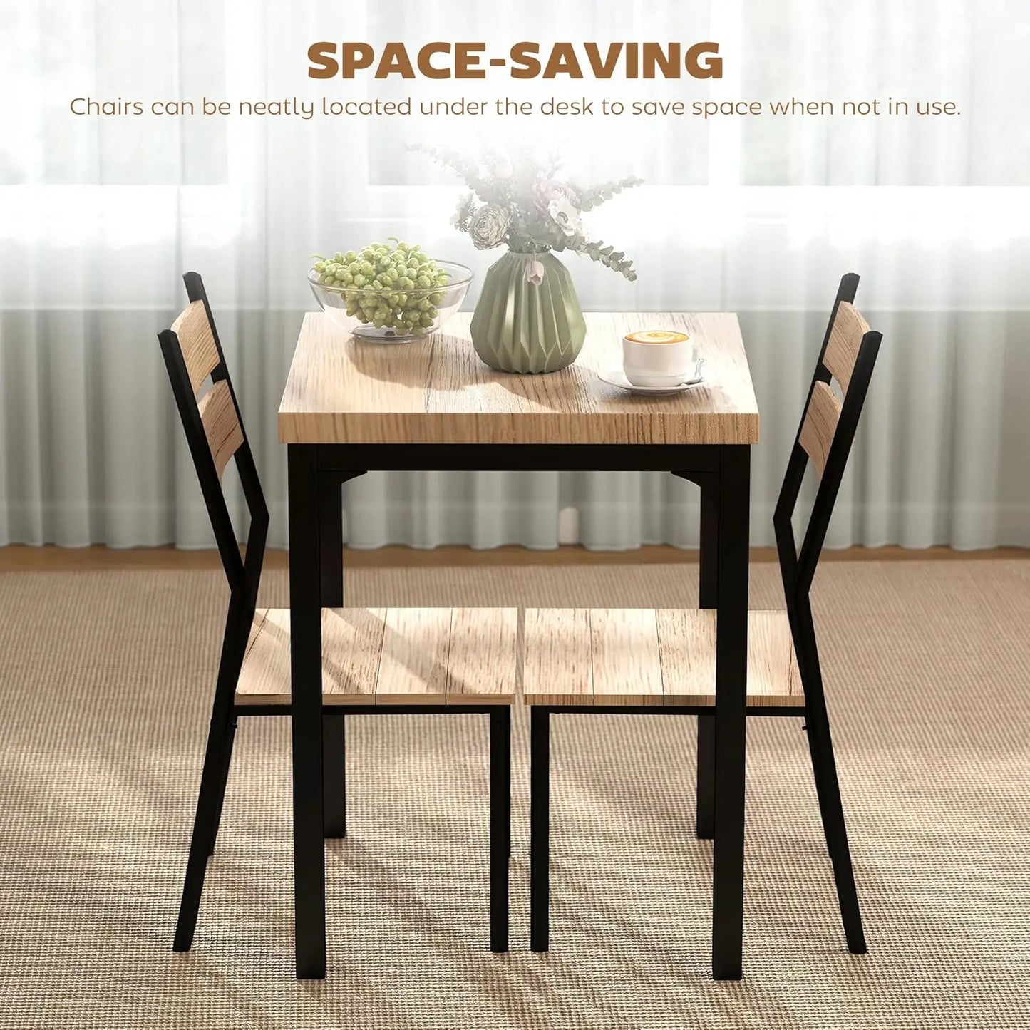3 Piece Dining Table Set for 2, Modern Kitchen Table and Chairs,