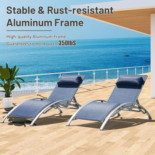 Chaise Lounge Set of 3, Aluminum Patio Outdoor Lounge Chair for Beach Pool Sunbathing, Lawn Lounger Recliner Chair with 5 Adjus