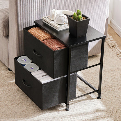Nightstand Bedside Storage  2 Fabric Drawers Cabinet Furniture