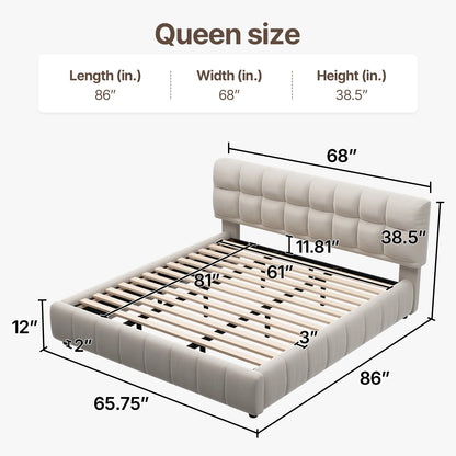 Queen Cloud Platform Bed with 38.5-inch Extra-Thick Soft Headboard, Cream