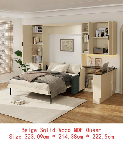 Queen Murphy Bed with Hydraulic Storage, Sofa, LED/USB