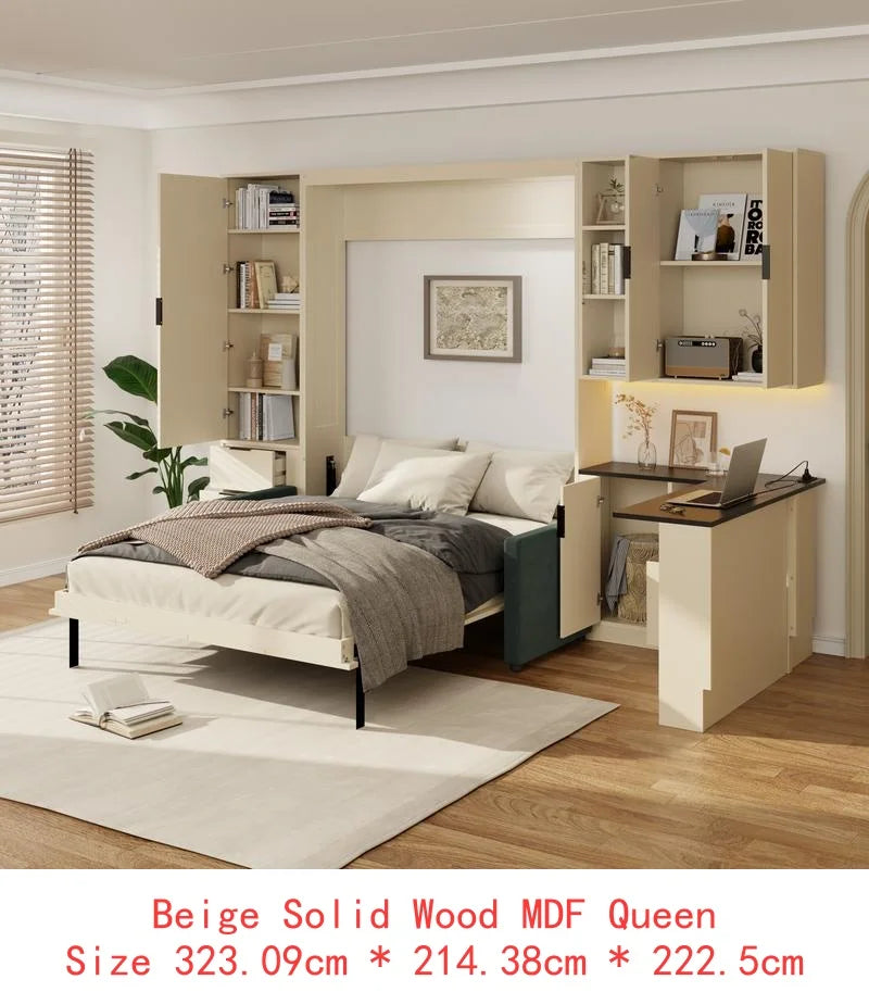 Queen Murphy Bed with Hydraulic Storage, Sofa, LED/USB