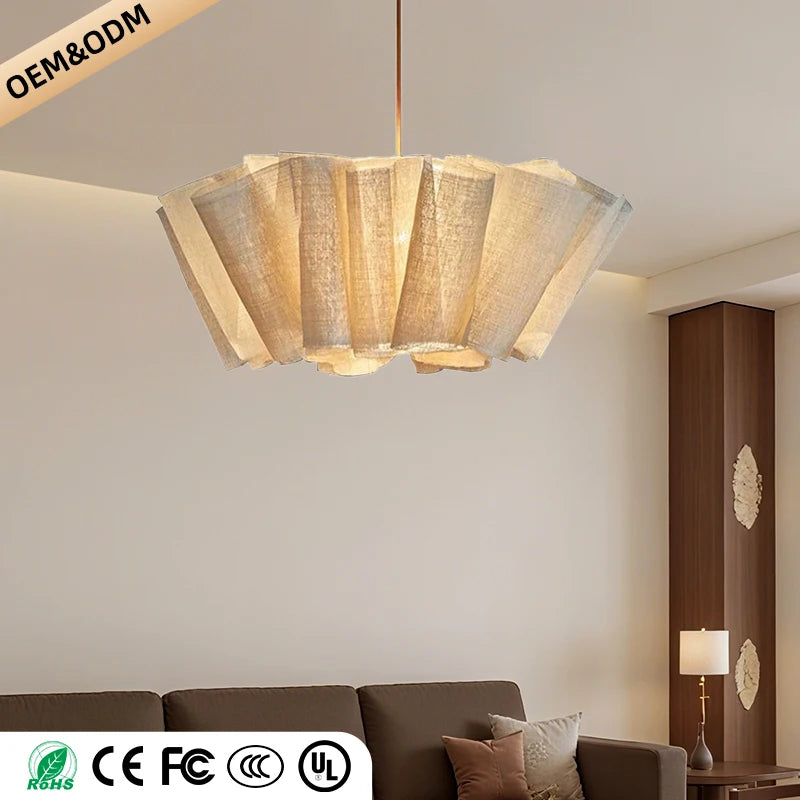 Wabi Sabi Chandelier Handmade Fabric LED Pendant Lights Vintage