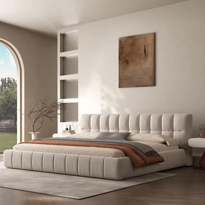 Queen Cloud Platform Bed with 38.5-inch Extra-Thick Soft Headboard, Cream