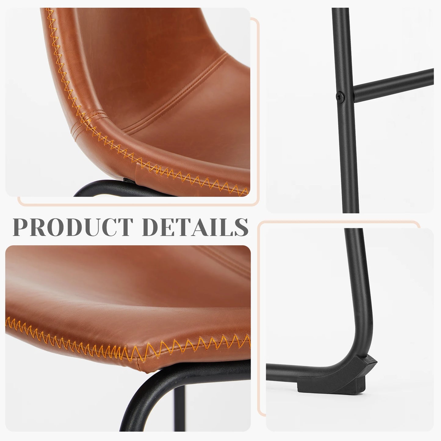 Pu Leather Bar Stools Set of 2 Counter Height Modern Stool