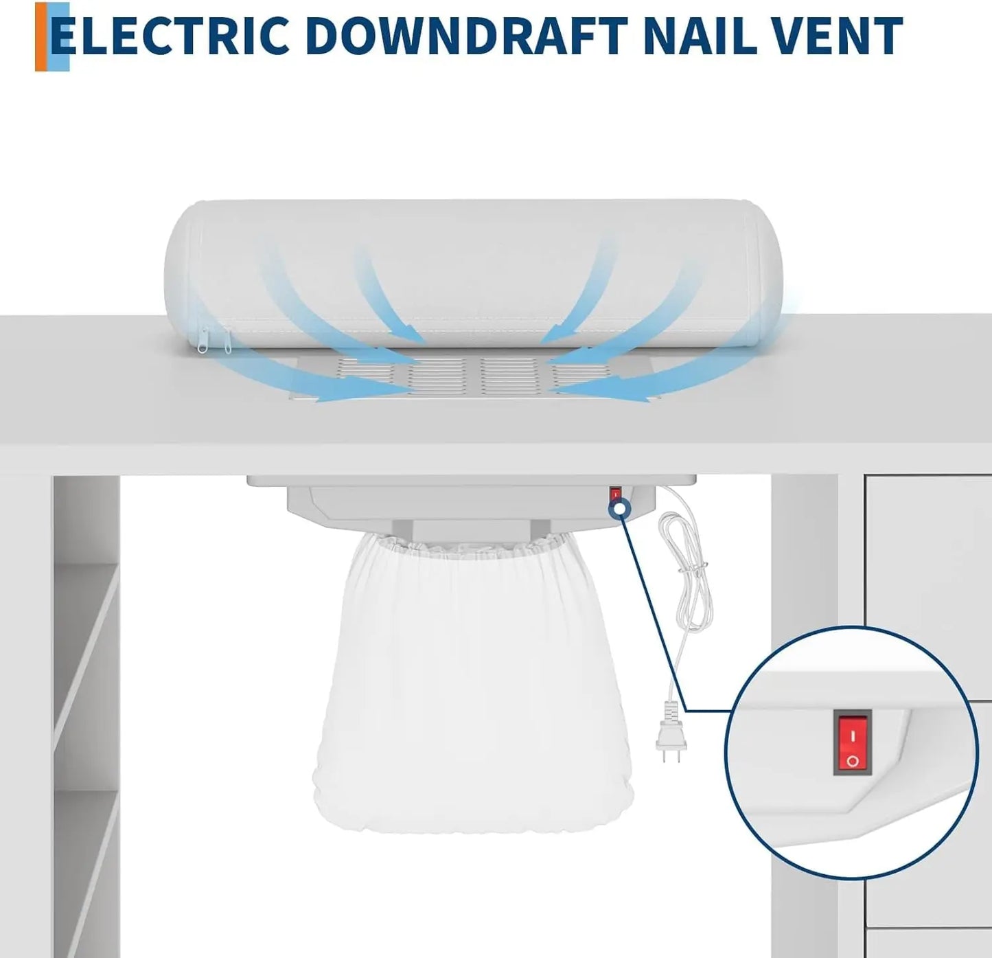 Manicure Table with Electric Dust Collector & Wrist Rest,Storage Cabinet,