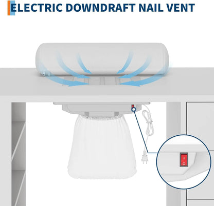Manicure Table with Electric Dust Collector & Wrist Rest,Storage Cabinet,