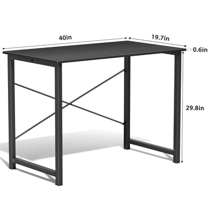 Computer Office Desk Compact Metal Frame Wood Tabletop Easy Assembly