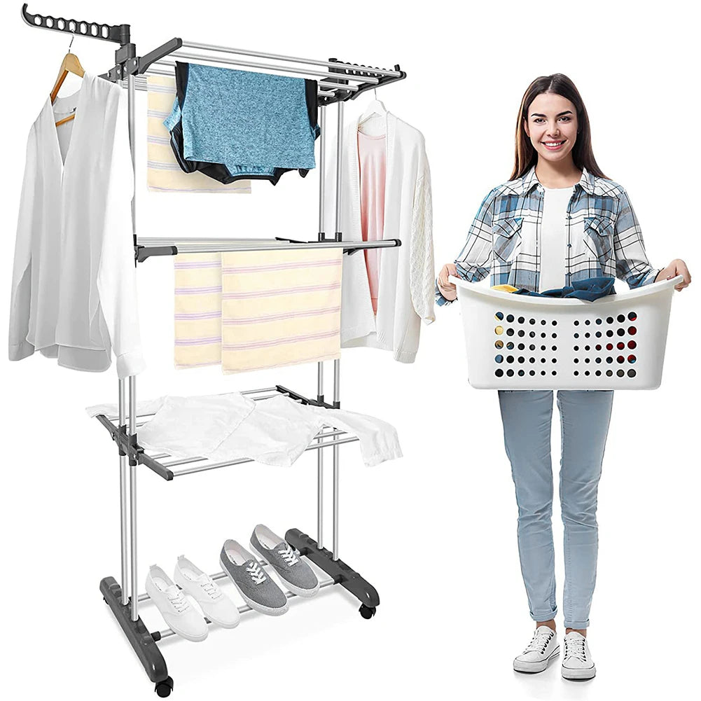 4-Tier Folding Drying Rack Free Standing  4 Castors  Dryer Stand
