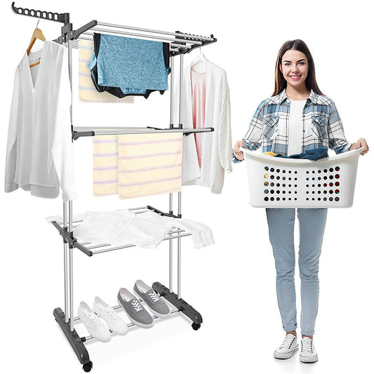 4-Tier Folding Drying Rack Free Standing  4 Castors  Dryer Stand
