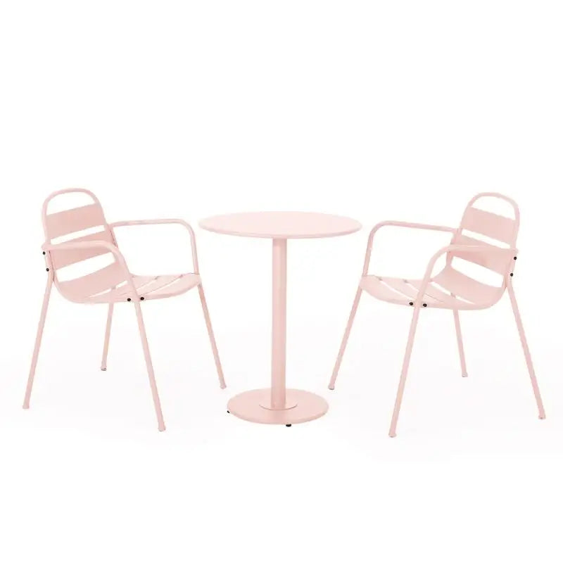 Matte Light Pink Bistro Set - Table and Chairs for Outdoor