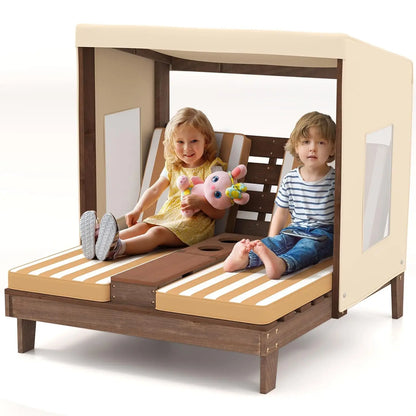 Kids Chaise Lounge Chair Outdoor, Toddler Wood Double Pool Lounger