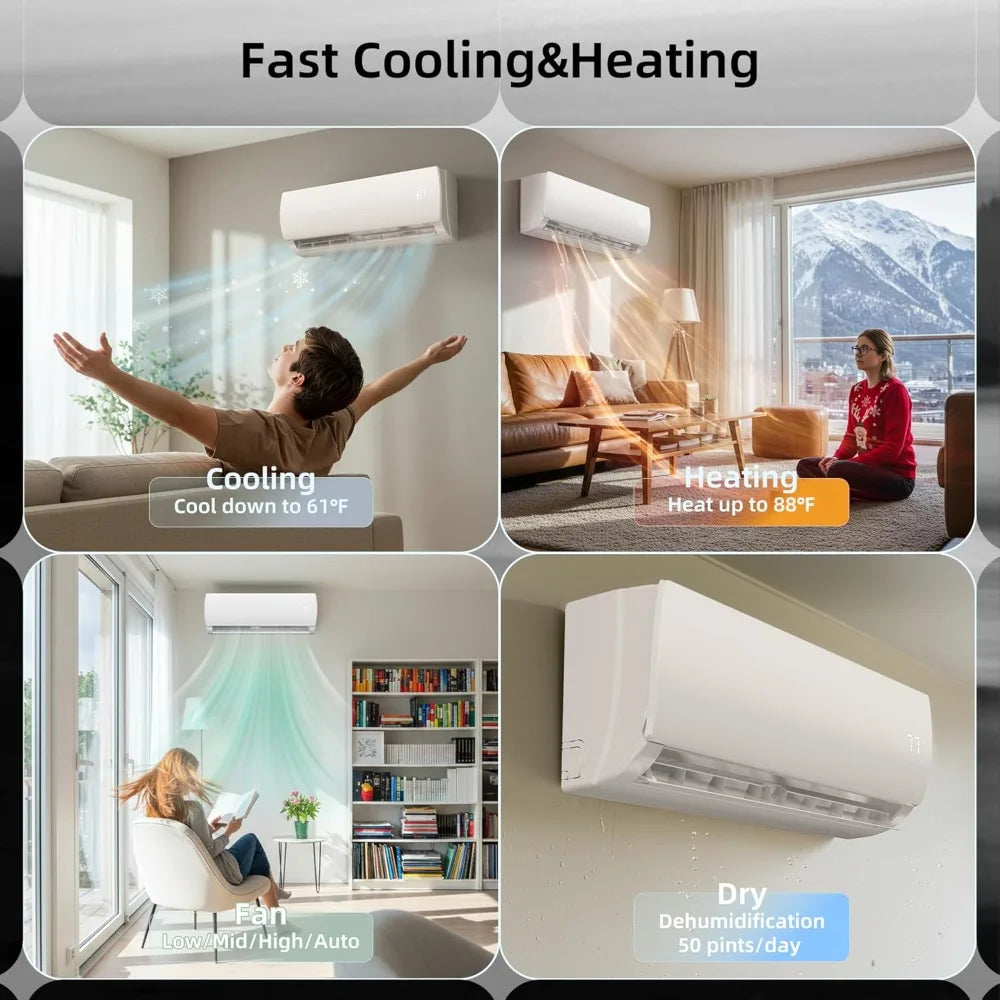 12000BTU Mini Split AC/Heating System, Energy Efficient