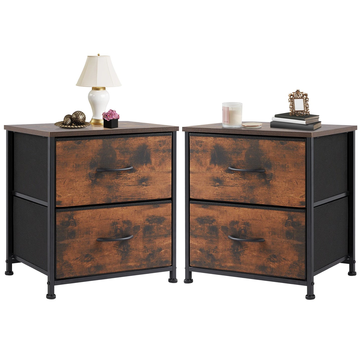 Nightstand Bedside Storage  2 Fabric Drawers Cabinet Furniture