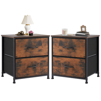Nightstand Bedside Storage  2 Fabric Drawers Cabinet Furniture