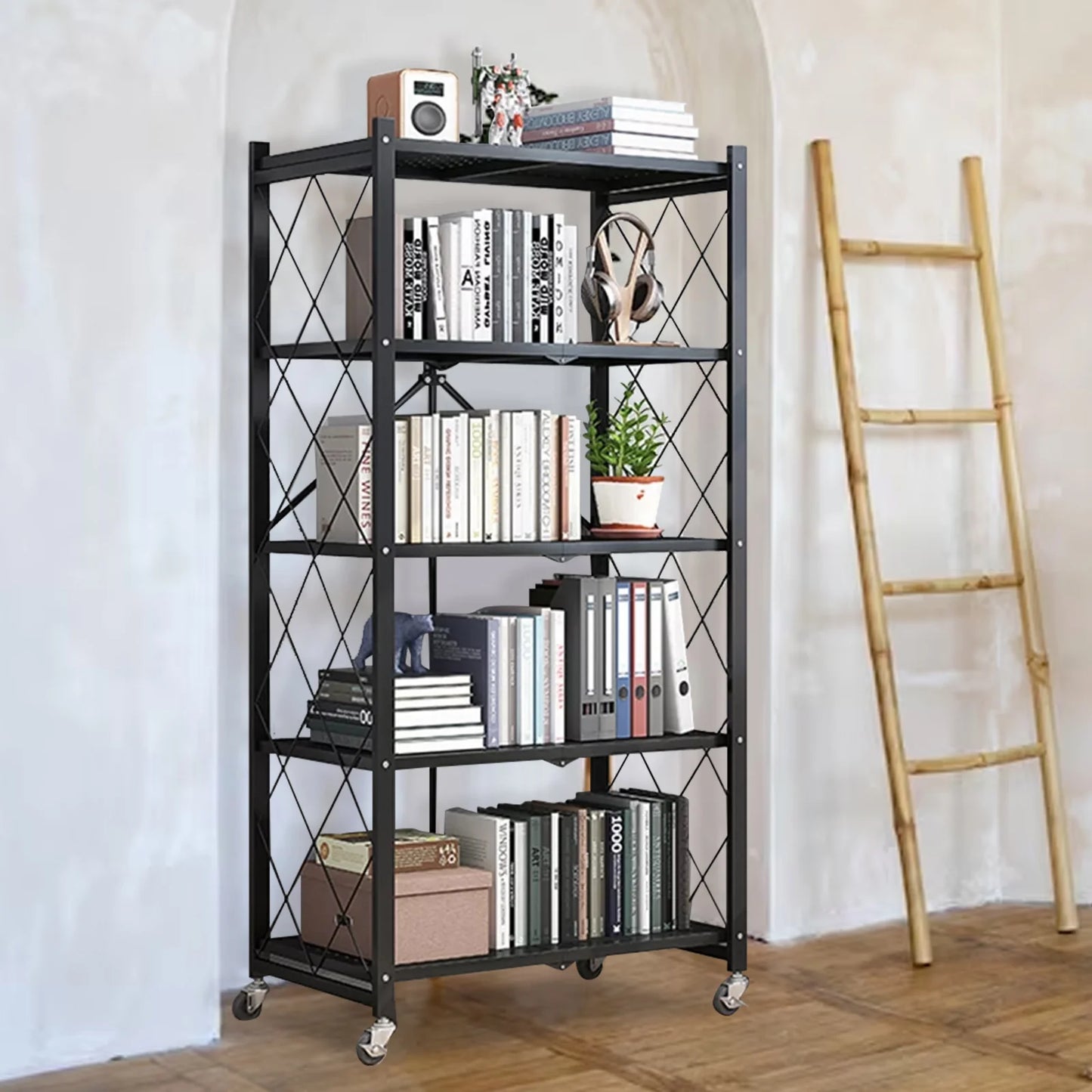 Storage Shelving 5-Tier With Wheel Unit Metal Shelf Adjustable