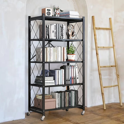 Storage Shelving 5-Tier With Wheel Unit Metal Shelf Adjustable