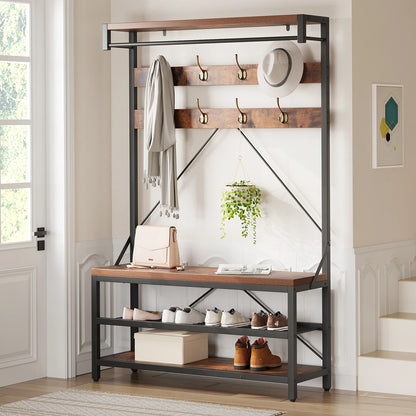 72Inch Tall Coat Rack 5-in-1 Shoe Rack/Bench, Storage shelves 8 Hooks