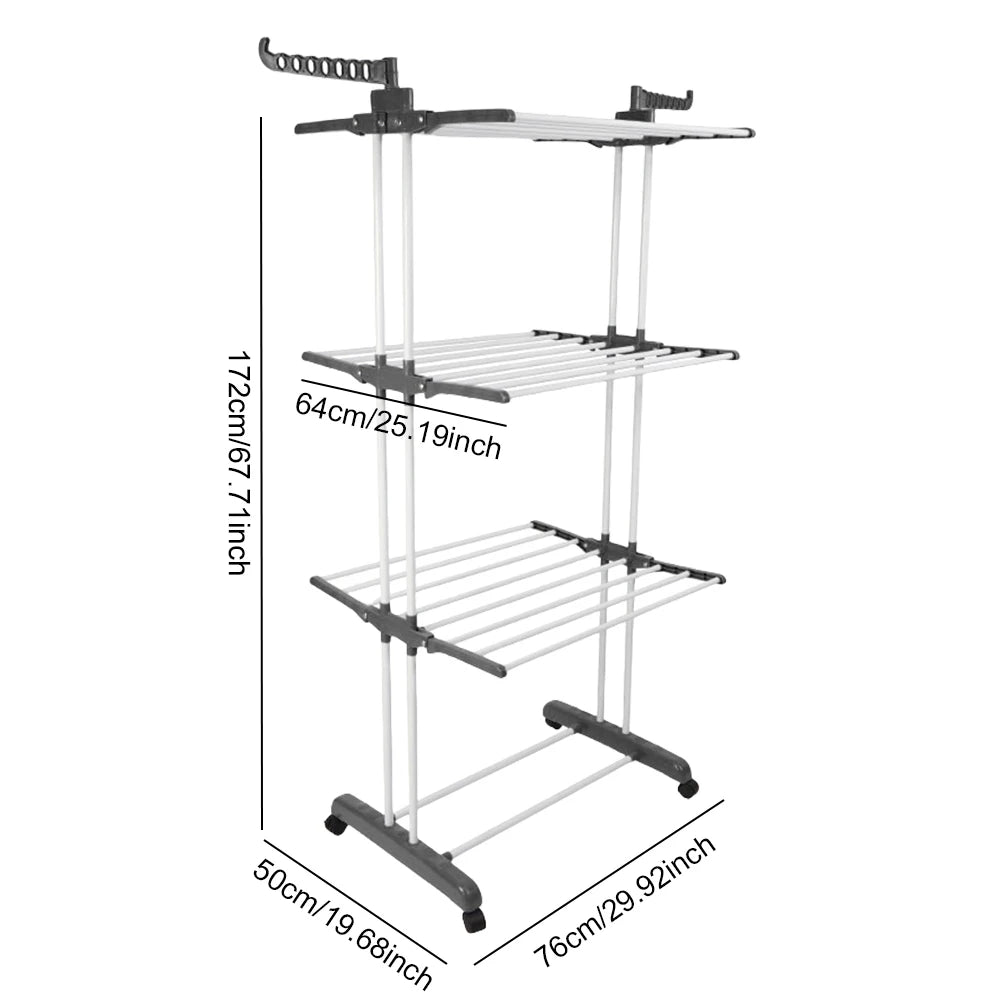 4-Tier Folding Drying Rack Free Standing  4 Castors  Dryer Stand