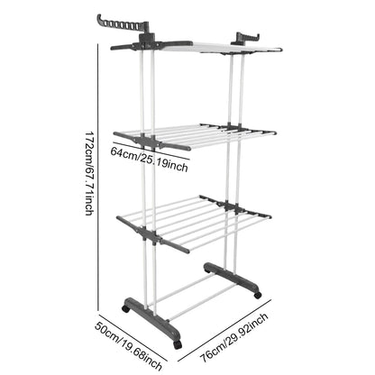 4-Tier Folding Drying Rack Free Standing  4 Castors  Dryer Stand