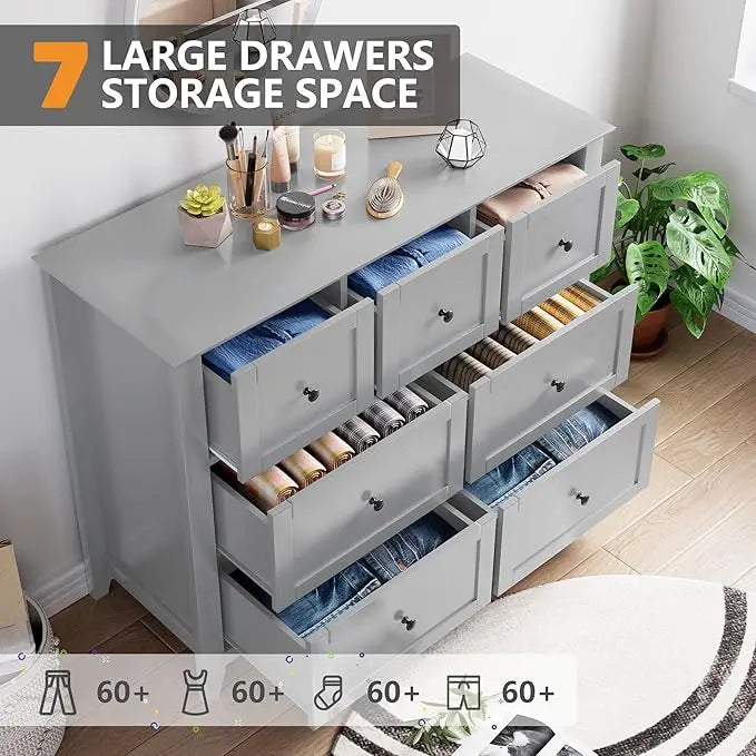 7 Drawers Dresser for Bedroom, Farmhouse Chest  for Storage