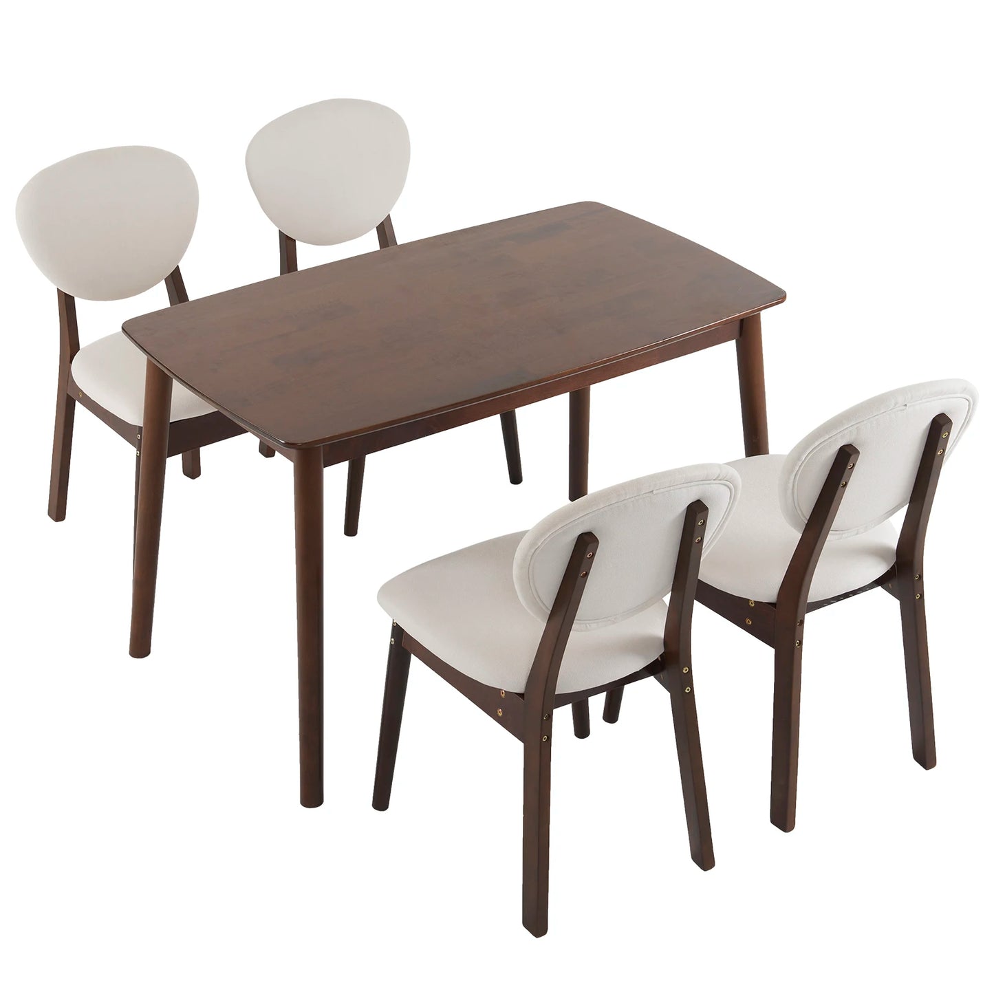 Rubber wood soft back deep walnut dining set beige