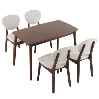 Rubber wood soft back deep walnut dining set beige