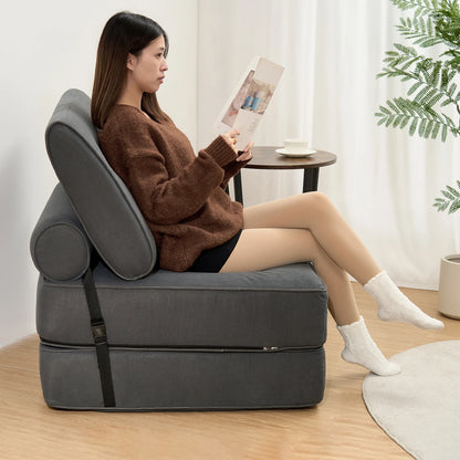 Folding Sofa Bed Fold Out Chair Bed with Pillow, Beige