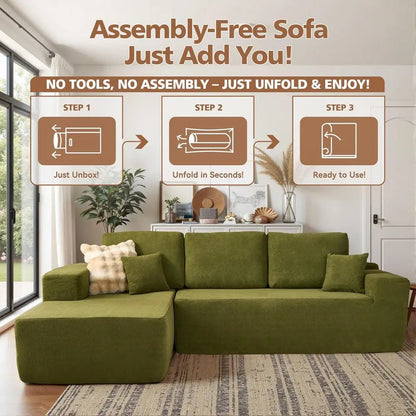 Modern Sleeper Sofa in Green, Minimalist Design with Deep Comfort