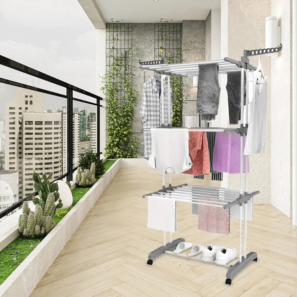 4-Tier Folding Drying Rack Free Standing  4 Castors  Dryer Stand