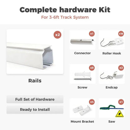 Ceiling or Wall Mount Curtain Track Kit with Hooks, 3ft 6ft Adjustable Length