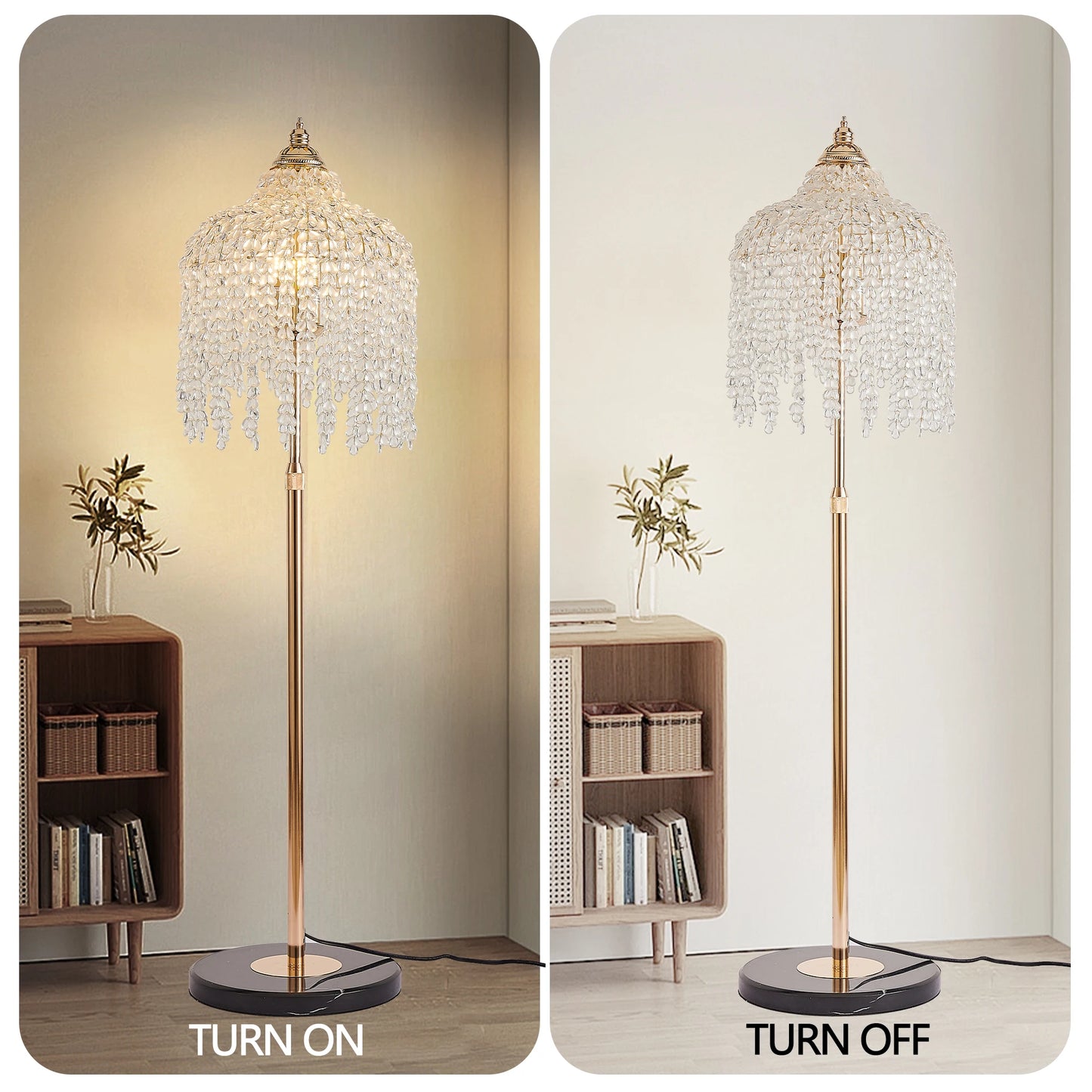 Light Elegant Crystal Floor Lamp Vintage Waterfall Design