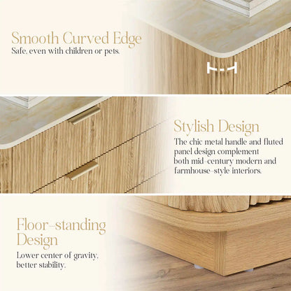 Tall 10 Drawer Storage Cabinet/Dresser 39.3in Fluted Organizer, Beige