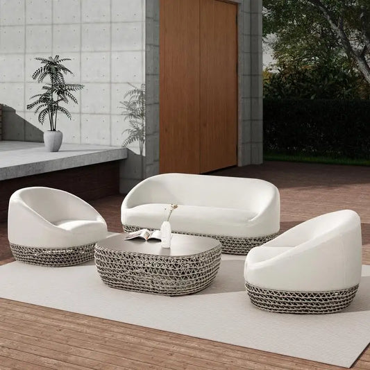 71" Upholstered Woven Patio Deep Seating Sofa