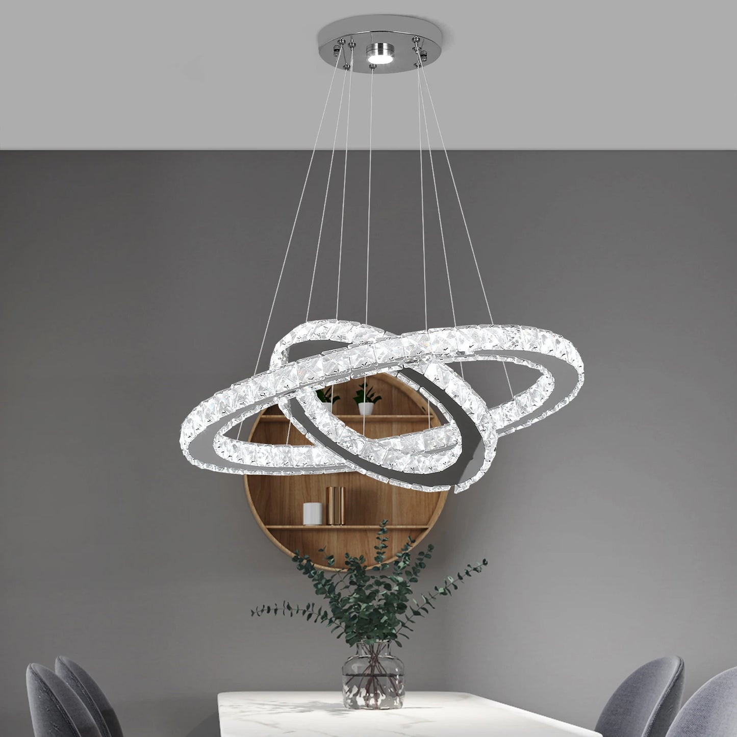 Modern Led  Pendant Light Luxury Crystal Rings Dimmable Chandelier