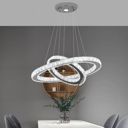 Modern Led  Pendant Light Luxury Crystal Rings Dimmable Chandelier