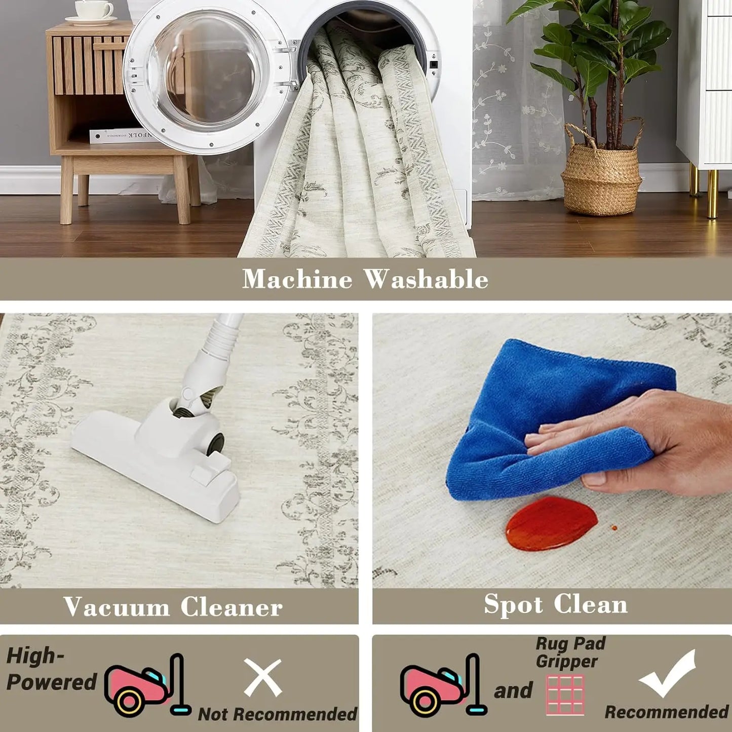 Washable Area Floral Bordered Large Rug Soft Carpet