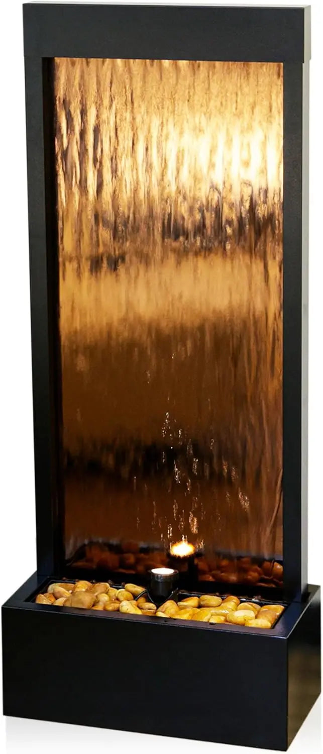 Mirror Waterfall Fountain-Stones & Lights -Indoor/Outdoor 48 Inches