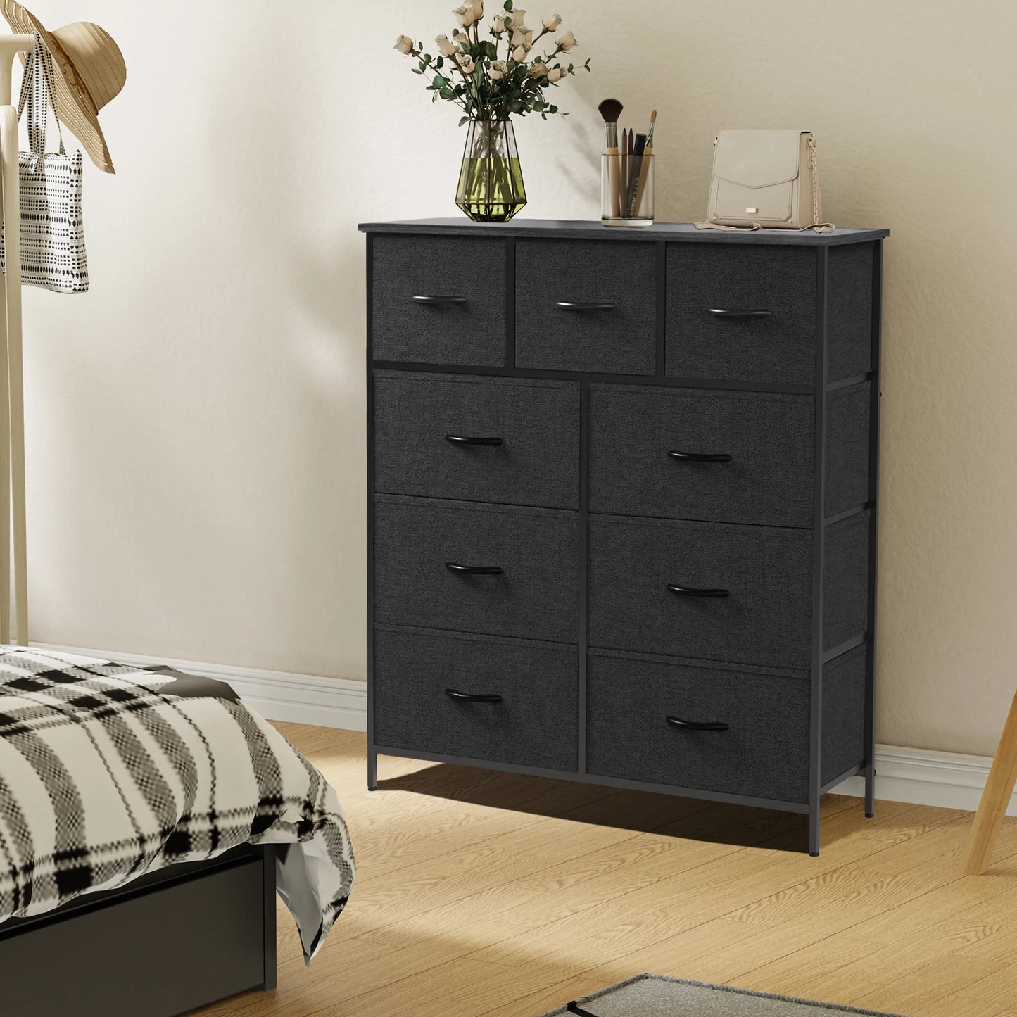 Dresser For Bedroom 9 Fabric Storage Drawer Wardrobe Tall Chest Organizer
