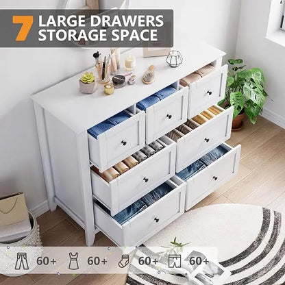 7 Drawers Dresser for Bedroom, Farmhouse Chest  for Storage