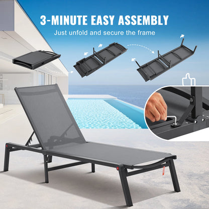 Chaise Lounge Chair Outdoor Aluminum Folding Pool Lounge Recliner