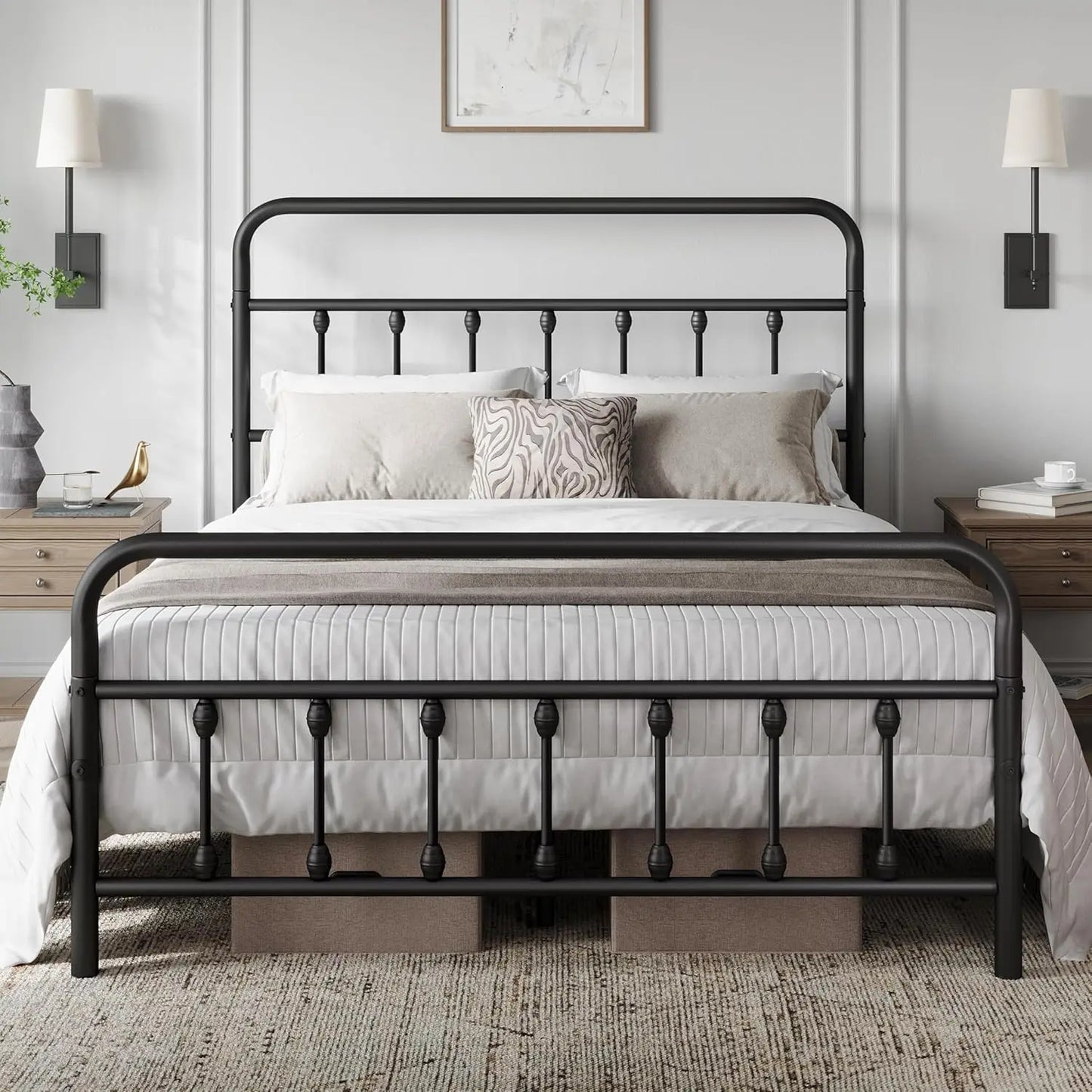 Victorian Style Classic Metal Platform Bed Frame/Headboard/Footboard